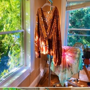 Mustard Orange Boho Wrap Tie Long Sleeve Top